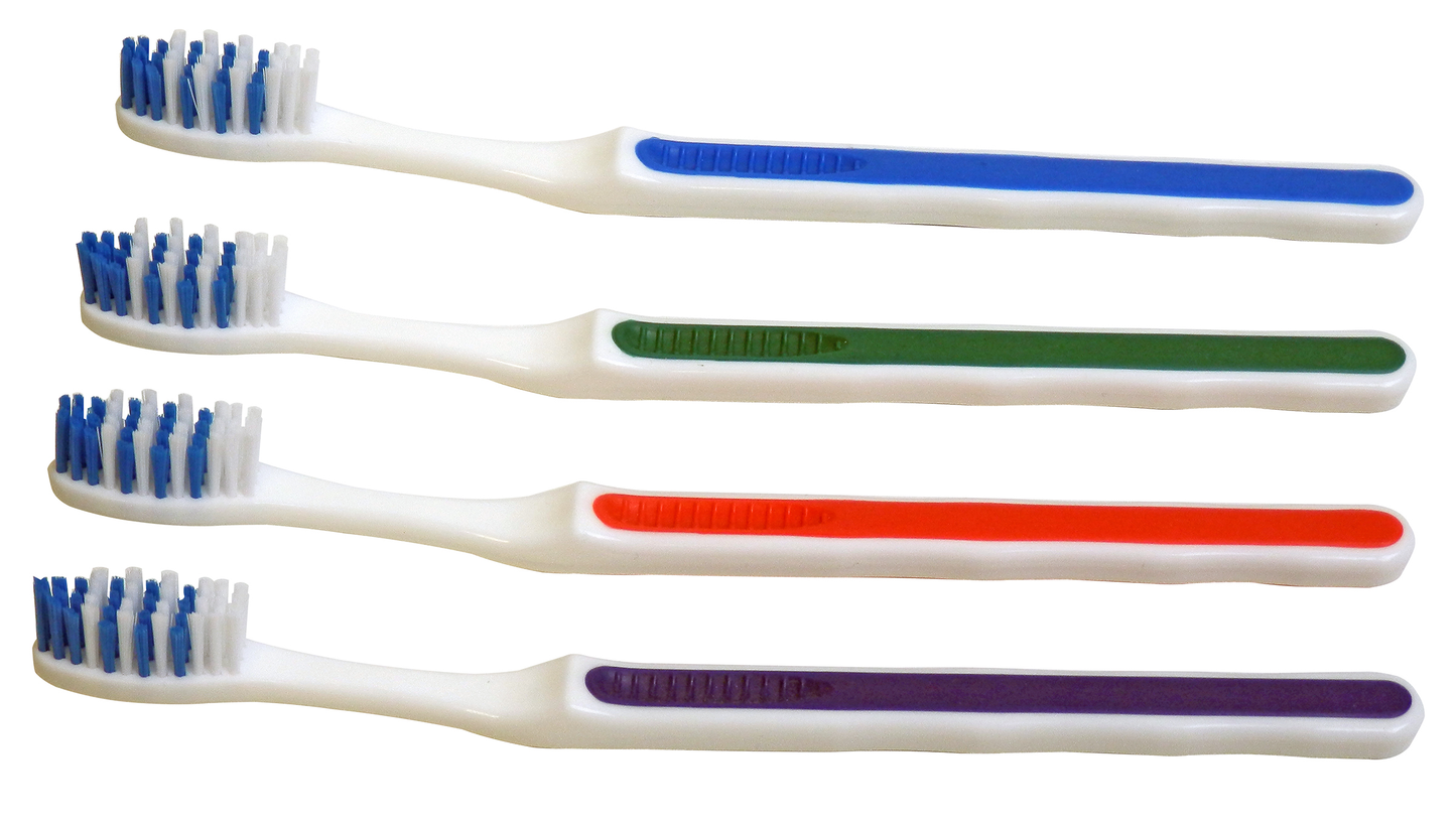 Oraline 000-10906B Soft Grip Interdental Adult Toothbrush - 41 Tuft Soft Bristle Toothbrush with Angled Handle (72/Case)