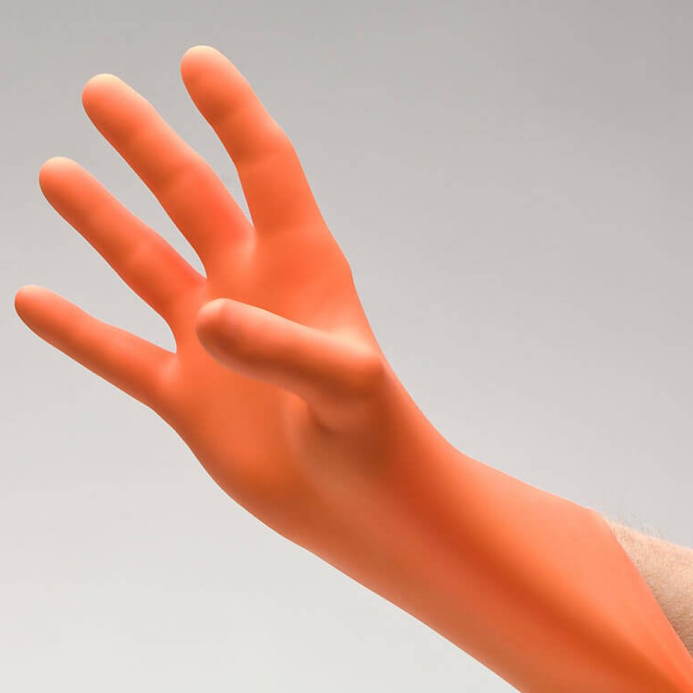 Innovative Healthcare 189300 Nitriderm Ep Orange Nitrile Exam Gloves “ Extended Cuff - L, 100 Gloves/Bx, 10 Bx/Cs