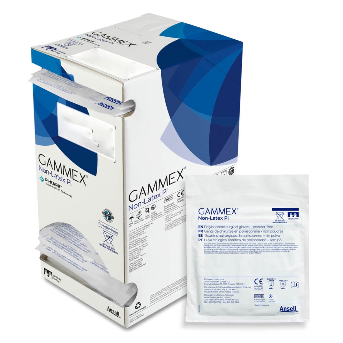 Bosma 71-AN859 GAMMEX Non-Latex PI Micro Surgical Gloves Sterile Powder-Free White Surgical Gloves – 50 Pairs/Box, 4 Boxes/Case