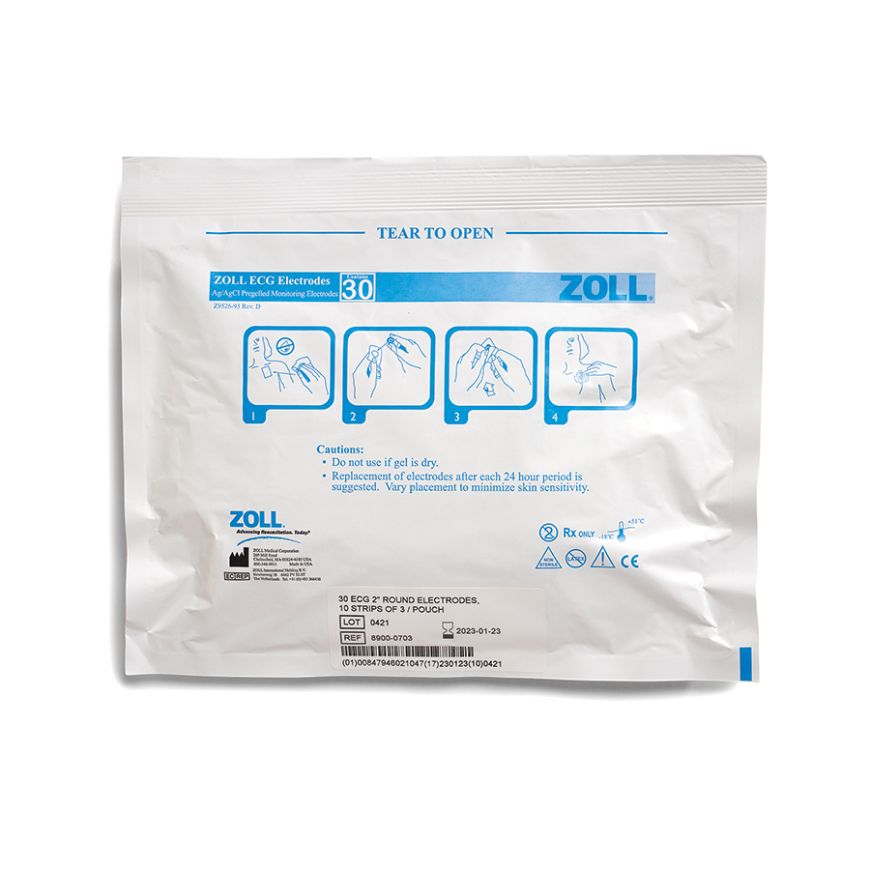 Zoll Medical 8900-0703 Ecg Lg 2" Round Electrodes, 10 Strips Of 3 Per Pouch/600 Per Case