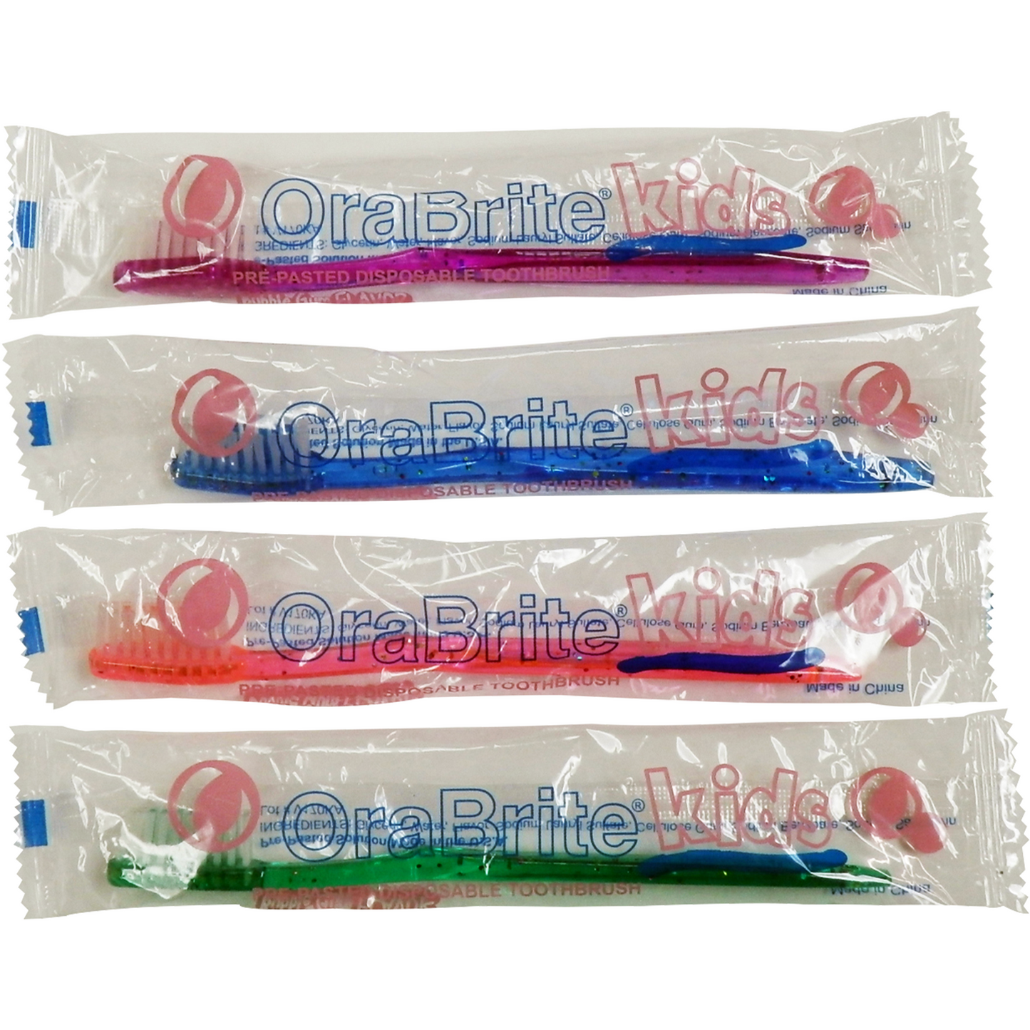 Oraline ORA10930 Pre-Pasted Disposable Toothbrush - Bubblegum Fluoride Kids Sparkle Toothbrush 144/Case (144/Case)