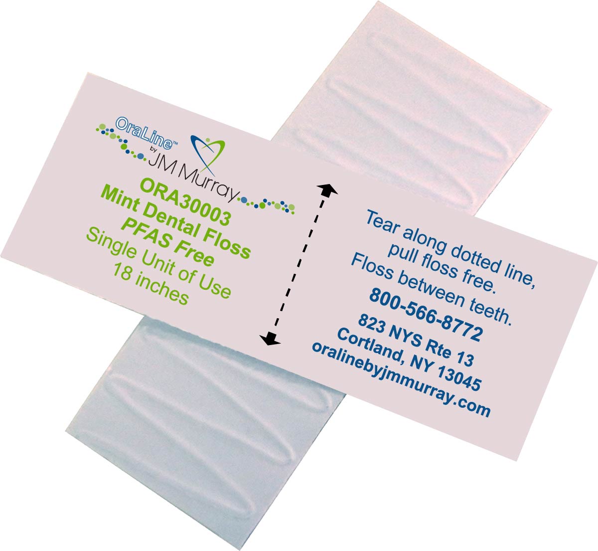 Oraline ORA30003 PTFE Mint Single-Use Dental Floss - Individually Wrapped 18" Floss Packets for Daily Oral Care (1000/Case)