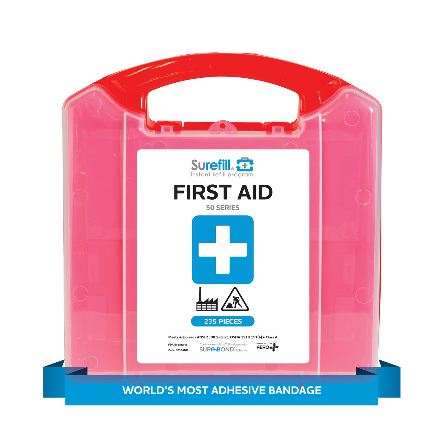 Aero Healthcare SF50ANR Surefill® 50 Series ANSI A First Aid Kit – Red Translucent Case
