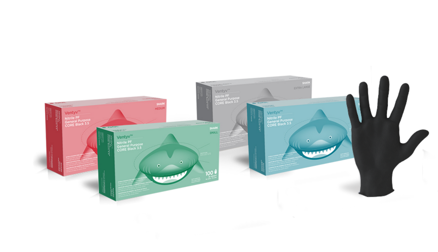 Ventyv 10422103 Nitrile Powder-Free General Purpose CORE 3.5 (Shark) X-Large 9-9 1/2 100/box - 10 boxes/cas Grey