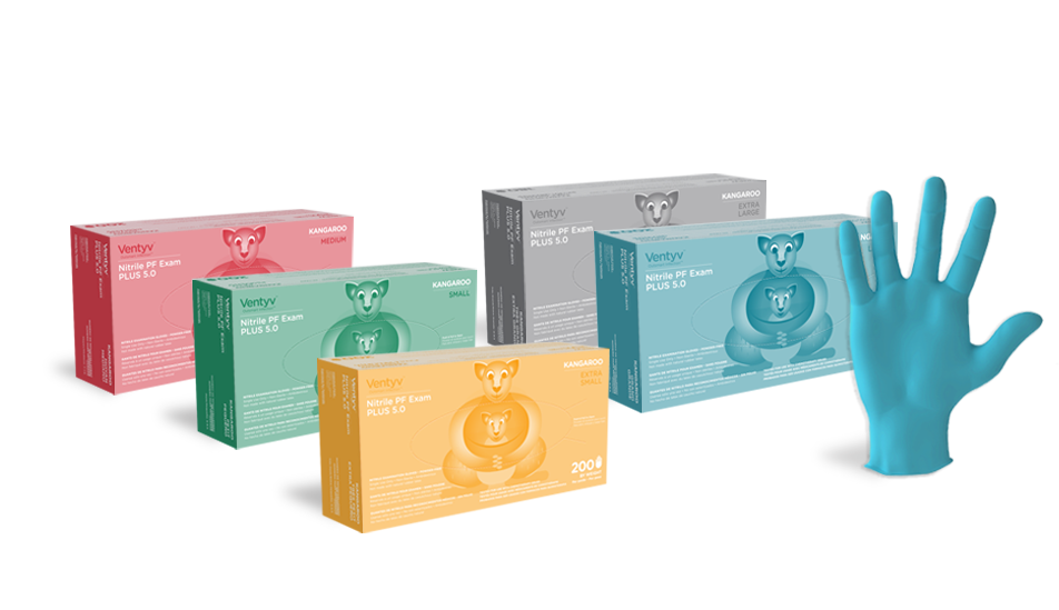 Ventyv 10336103 Nitrile Powder-Free Exam PLUS 5.0 (Kangaroo) Large 8-8 1/2 200/box - 10 boxes/case Blue