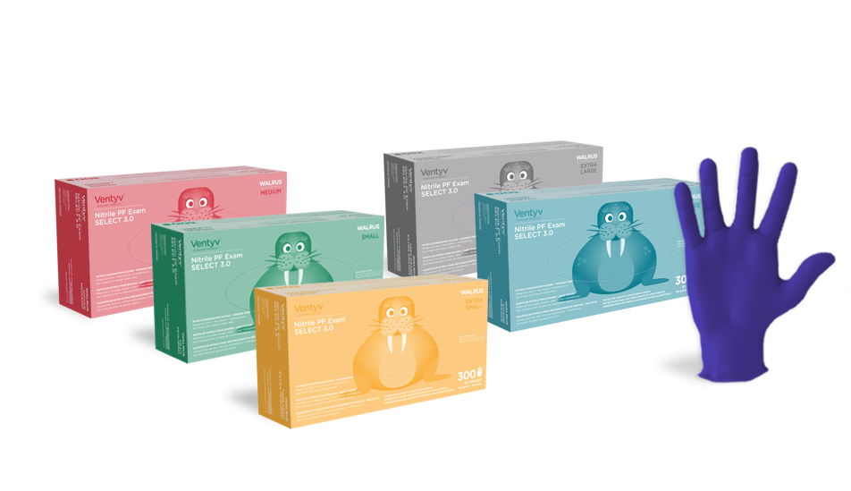 Ventyv 10346102 Nitrile Powder-Free Exam SELECT 3.0 Cobalt (Walrus) Small 6-6 1/2 300/box - 10 boxes/case Green
