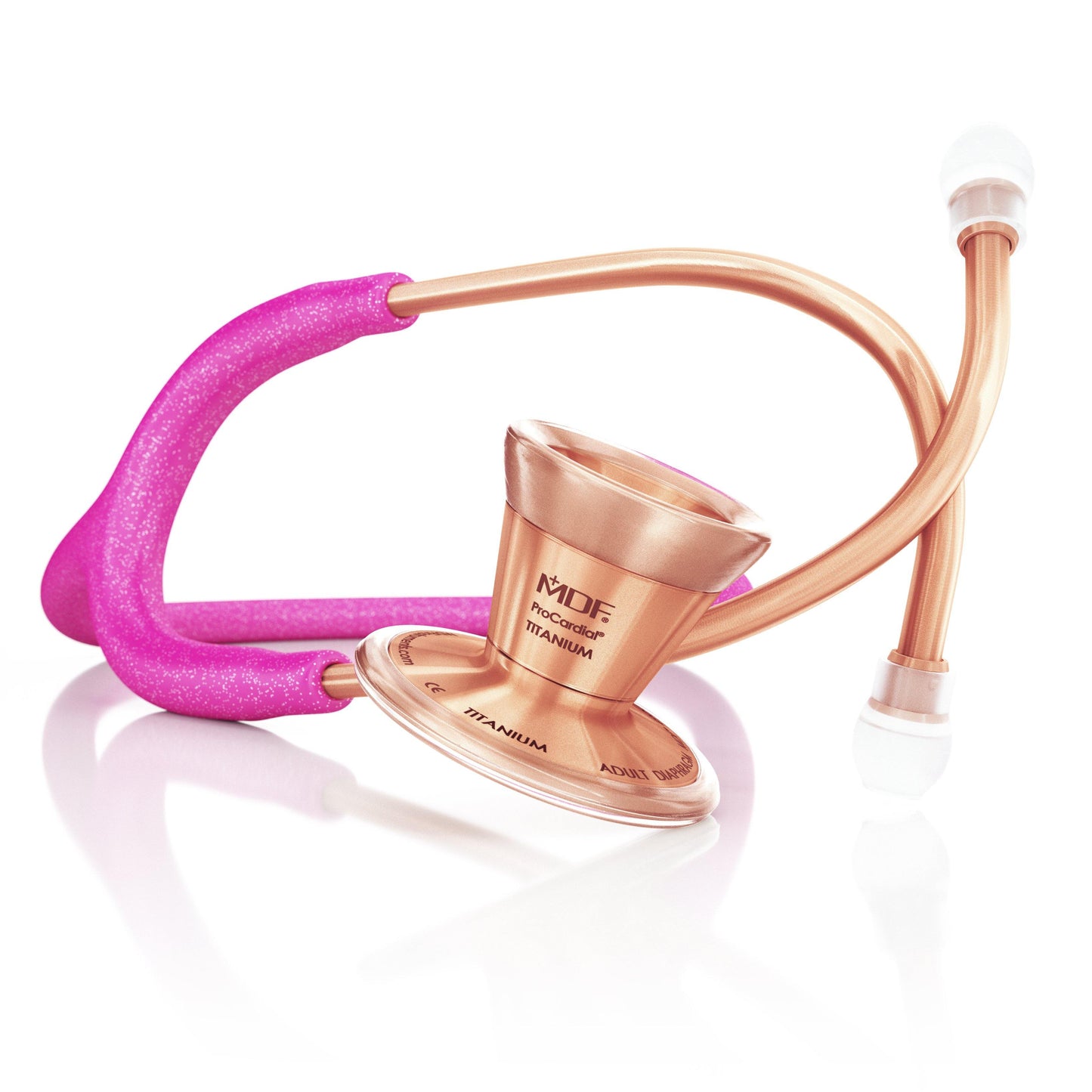 MDF Instruments MDF797TPGLRG ProCardial® Titanium Cardiology Stethoscope - Bright Pink Glitter/Rose Gold