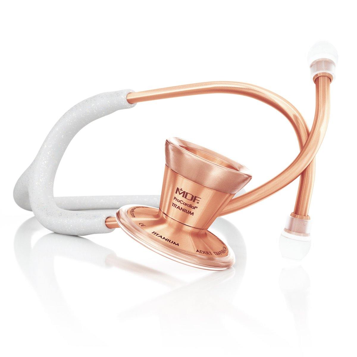 MDF Instruments MDF797TWGLRG ProCardial® Titanium Cardiology Stethoscope - White Glitter/Rose Gold
