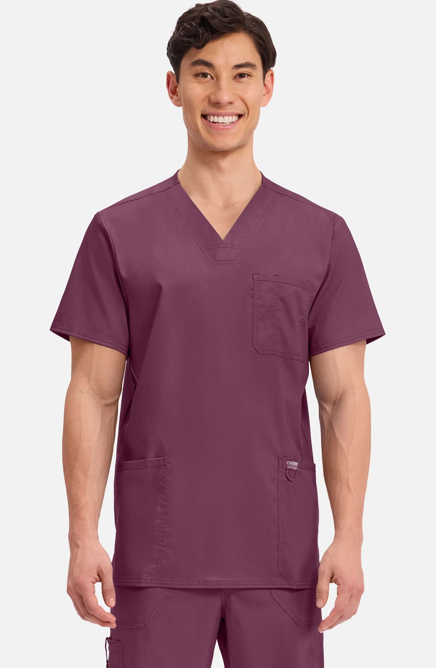 MDF Instruments CK-WW670-WIN-XL Cherokee Workwear Revolution Men's V-Neck Scrub Top - Wine, XL