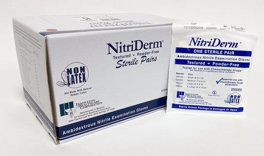 Innovative Healthcare 108100 Nitriderm Nitrile Sterile Exam Gloves “ Pairs - S, 50 Pr/Bx, 4 Bx/Cs