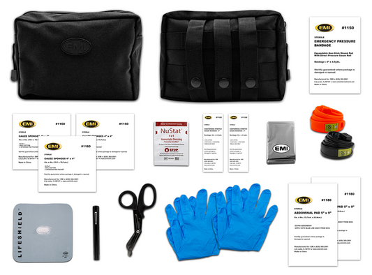 EMI 9134 E.T.R. Standard Active Shooter/Bleed Aid Kit with S.T.A.T. Tourniquet (Black) and Nu-Stat Dressing