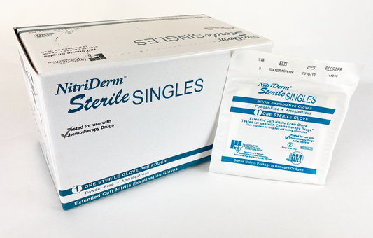 Innovative Healthcare 111100 Nitriderm Nitrile Sterile Singles Exam Gloves “ Extended Cuff - S, 100 Gloves/Bx, 4 Bx/Cs