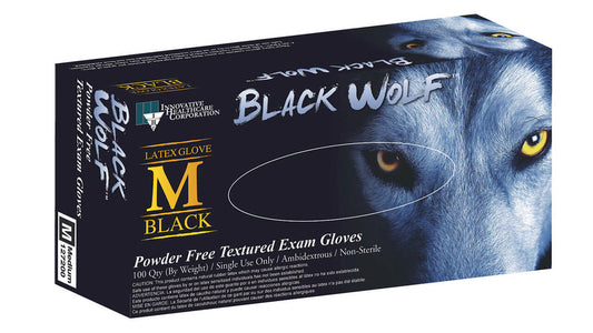 Innovative Healthcare 127200 Black Wolf Latex Exam Gloves - M, 100 Gloves/Bx, 10 Bx/Cs