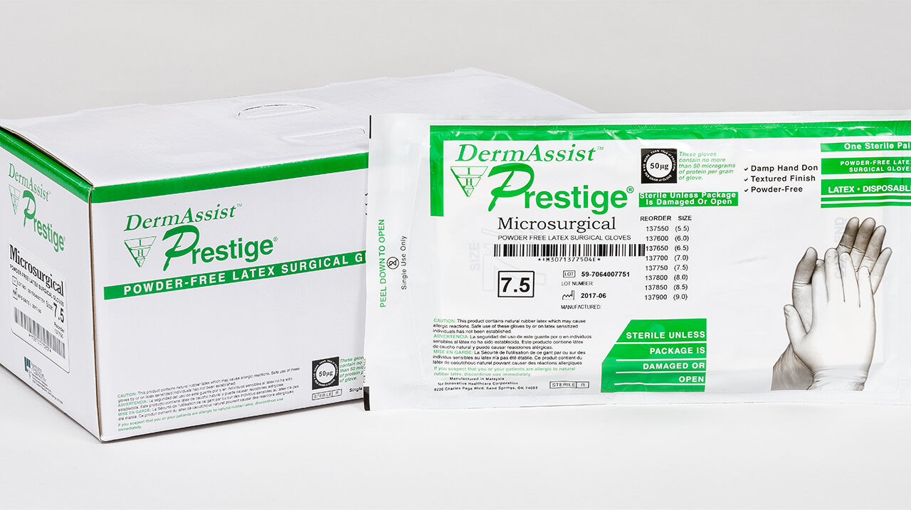 Innovative Healthcare 137850 Prestige Microsurgical Latex Surgical Gloves - 8.5, 25 Pr/Bx, 4 Bx/Cs