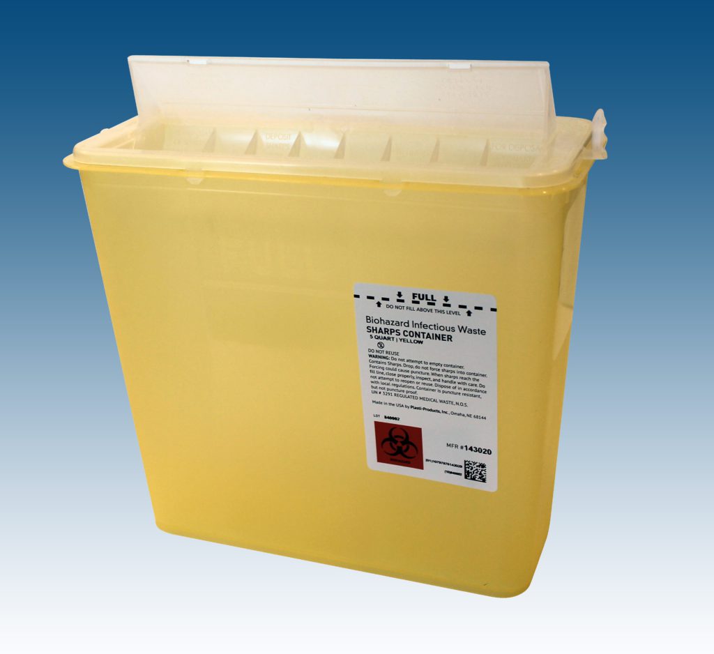 Plasti-Products 143020 Wall Mounted Sharps Container, 5 Qt, Yellow (Pack of 20)