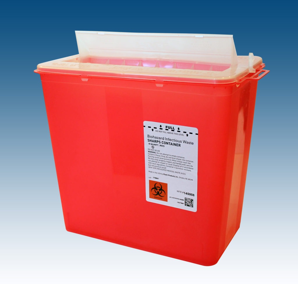 Plasti-Products 145008 Horizontal Entry Sharps Containers, (8 Qt. Container Red, 20/case)