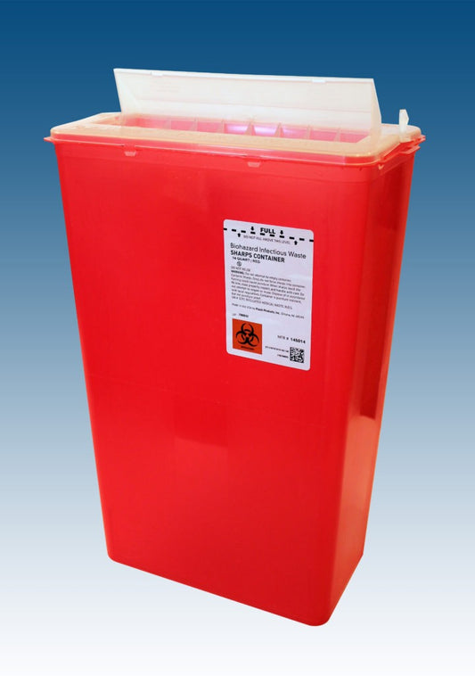 Plasti-Products 145014 Horizontal Entry Sharps Containers, (14 Qt. Container Red, 10/case)