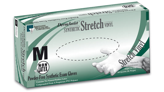 Innovative Healthcare 162200 Dermassist Stretch Vinyl Exam Gloves - M, 100 Gloves/Bx, 10 Bx/Cs