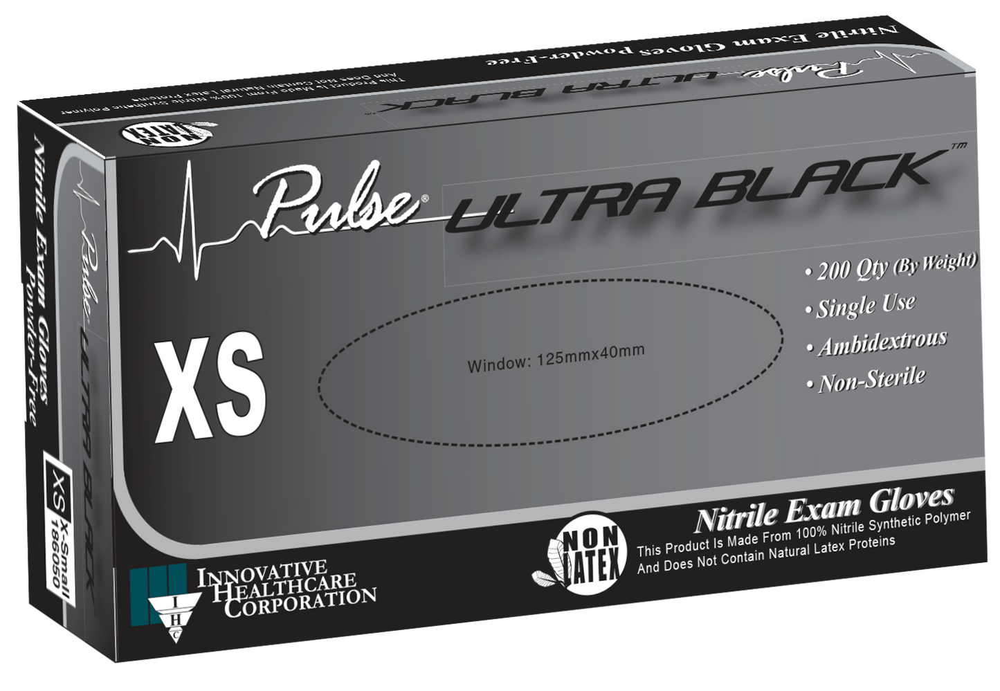 Innovative Healthcare 186050 Pulse Ultra Black Nitrile Exam Gloves - Xs, 200 Gloves/Bx, 10 Bx/Cs