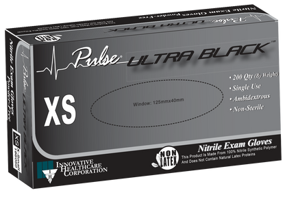 Innovative Healthcare 186050 Pulse Ultra Black Nitrile Exam Gloves - Xs, 200 Gloves/Bx, 10 Bx/Cs