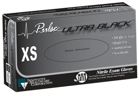 Innovative Healthcare 186050 Pulse Ultra Black Nitrile Exam Gloves - Xs, 200 Gloves/Bx, 10 Bx/Cs