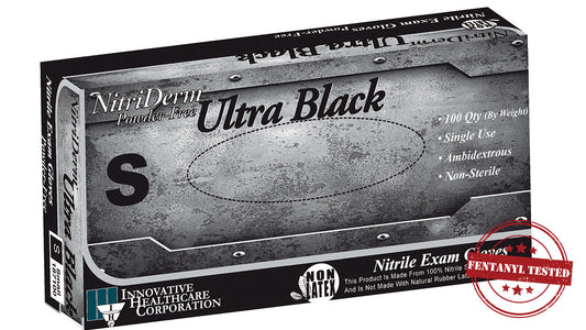 Innovative Healthcare 187050 Nitriderm Ultra Black Nitrile Exam Gloves - Xs, 100 Gloves/Bx, 10 Bx/Cs