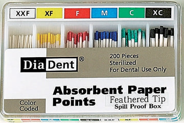 Diadent 204-603 Paper Point Feathered Tip #F, 200 Pts/Box