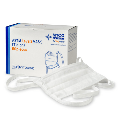 Myco Medical MYTO 30000 ASTM Level 3 Tie On Procedure Mask - UOM 1000 EA/CS