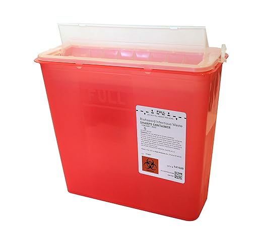 Plasti-Products 141020 Wall Mounted Sharps Container, 5 Qt, Red (Pack of 20)