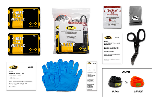 EMI 9168 E.T.R. Deluxe Active Shooter/Bleed Aid Pac with S.T.A.T. Tourniquet (Black) (2) Chest Seals