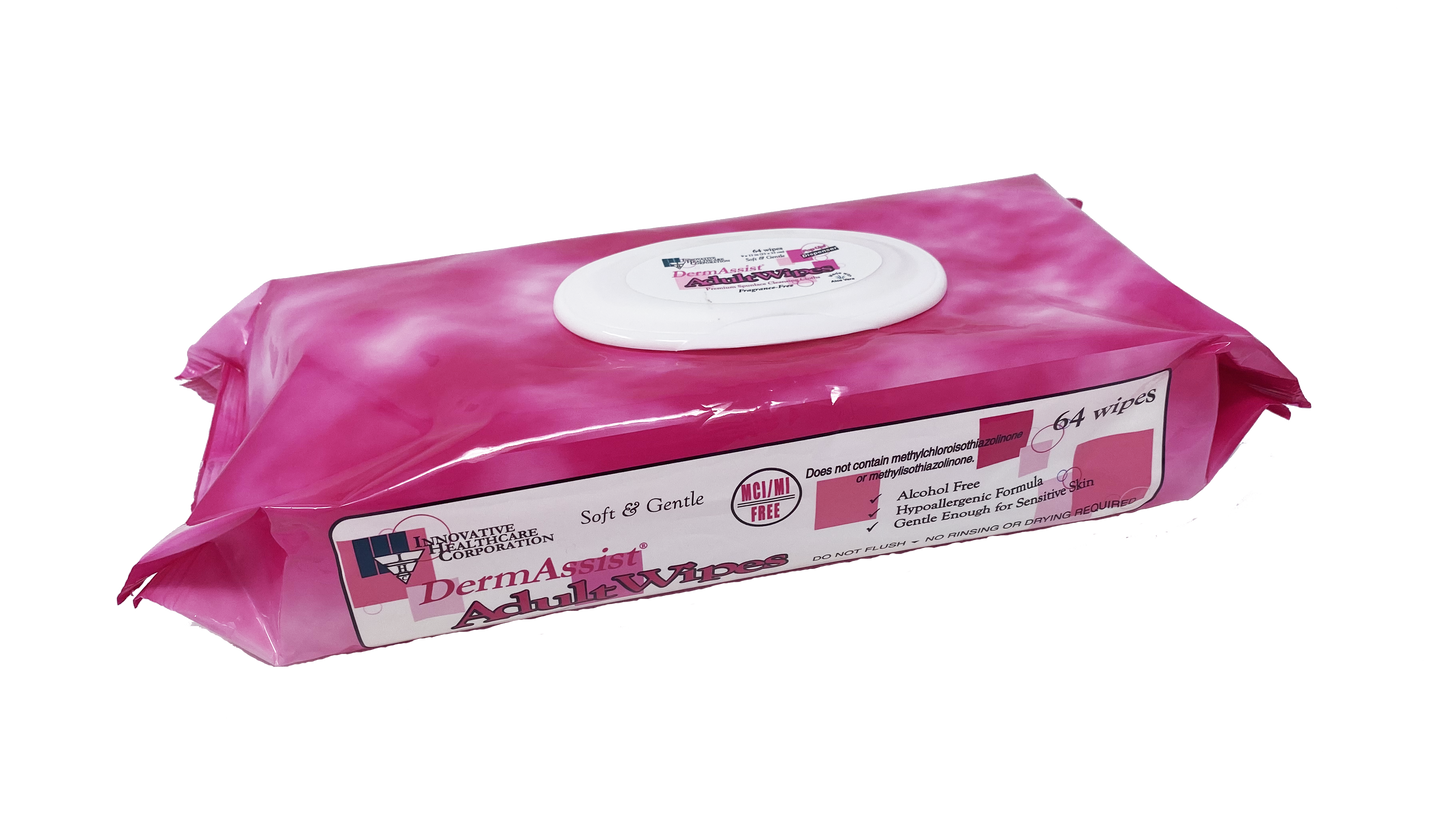 Innovative Healthcare 80-502 Dermassist Adult Wipes - 9� X 13�, 64/Tub, 12 Tubs/Cs