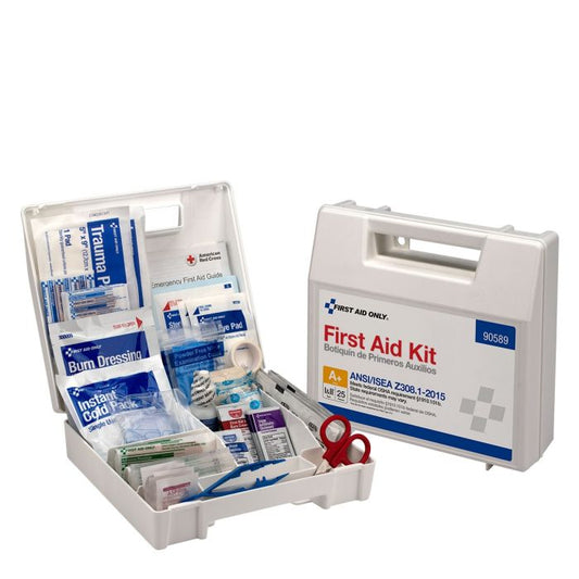 First Aid Only 90589 25 Person First Aid Kit, ANSI 2015 Class A+, Plastic Case with Dividers