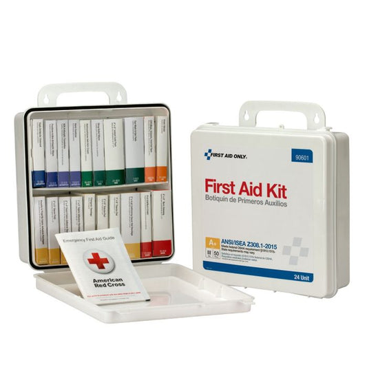 First Aid Only 90601 24 Unit First Aid Kit, ANSI 2015 Class A+,  Plastic Case