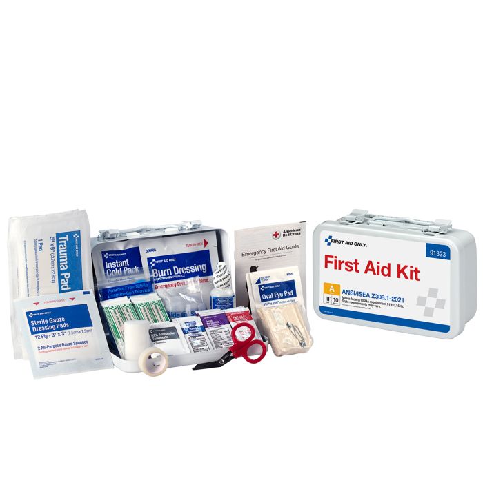 First Aid Only 91323 10 Person ANSI 2021 Class A, Metal First Aid Kit