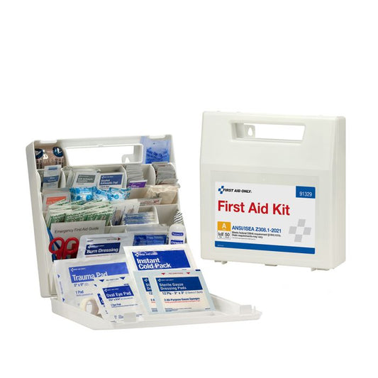 First Aid Only 91329 50 Person ANSI 2021 Class A, Plastic First Aid Kit with Dividers