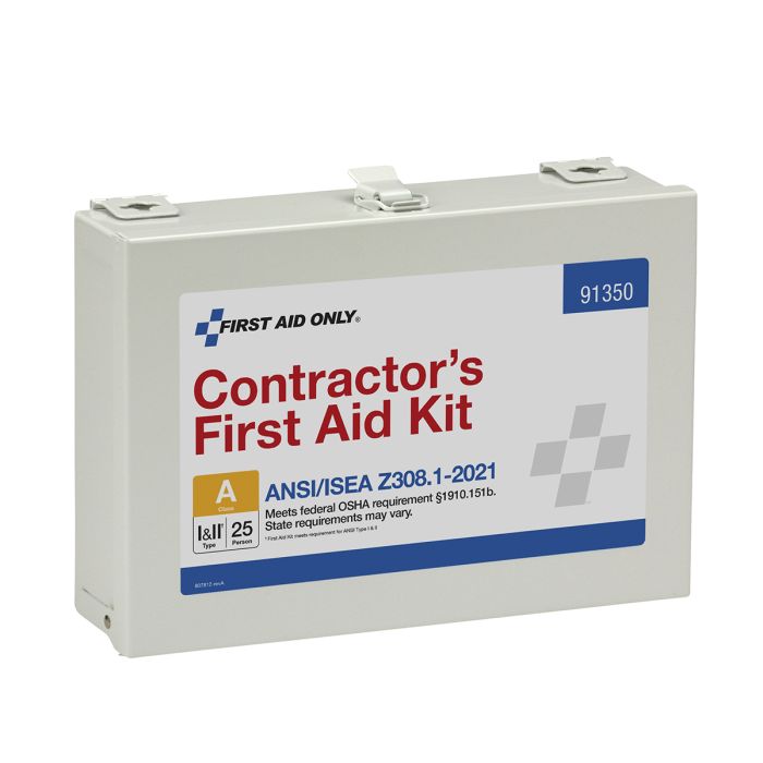 First Aid Only 91350 25 Person ANSI 2021 Class A, Contractor Metal First Aid Kit