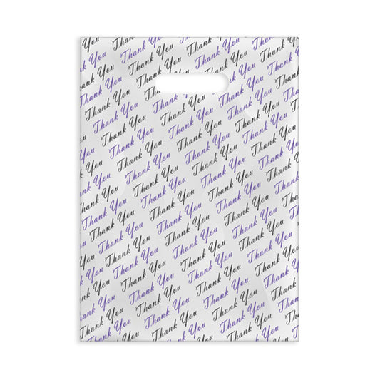 Sherman Specialty 98B Purple/Black Thank You Bag - Script, 100 Per Pack