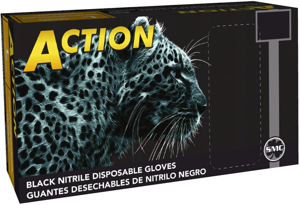 Shamrock 83012 - ACTION 83000 Series Industrial Nitrile Black Disposable Gloves - 6 mil, Medium, Latex-Free, Powder-Free, (10 Boxes of 100)