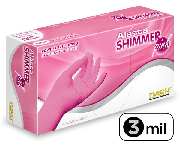 Dash Medical PNK100 Alasta® Shimmer Pink® Nitrile Exam Gloves (Case) Palm: 2.8 mil | Finger: 3.9 mil, 100/Box, 10 Boxes/Case