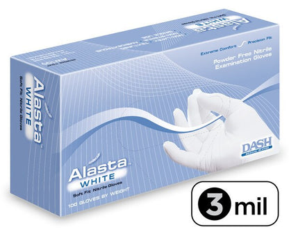 Dash Medical AW100 Alasta® White Nitrile Exam Gloves (Case) Palm: 2.8 Mil | Finger: 3.9 Mil, 100/Box, 10 Boxes/Case