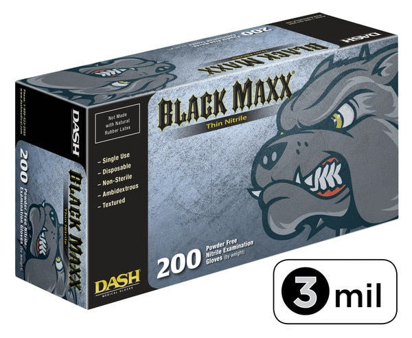 Dash Medical BMNT200 Black Maxx® Thin Nitrile Exam Gloves, 200/Box, 10 Boxes/Case