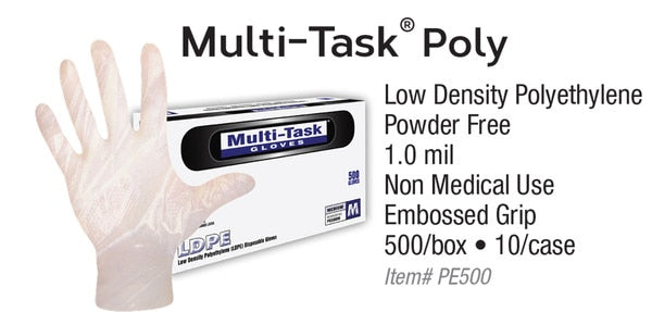 Dash Medical PE500 Multi-Task® Poly Gloves (Case) Palm: 0.4 Mil | Finger: 0.4 Mil, 500/Box, 10 Boxes/Case