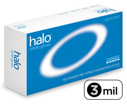 Dash Medical HAL100 Halo® Nitrile Exam Gloves (Case) Palm: 3.1 Mil | Finger: 3.9 Mil, 100/Box, 10 Boxes/Case