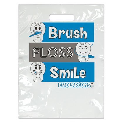 Sherman Specialty LBG120 Emolarcon Brush Floss Smile Two Color Bag - Large, 100 Per Pack