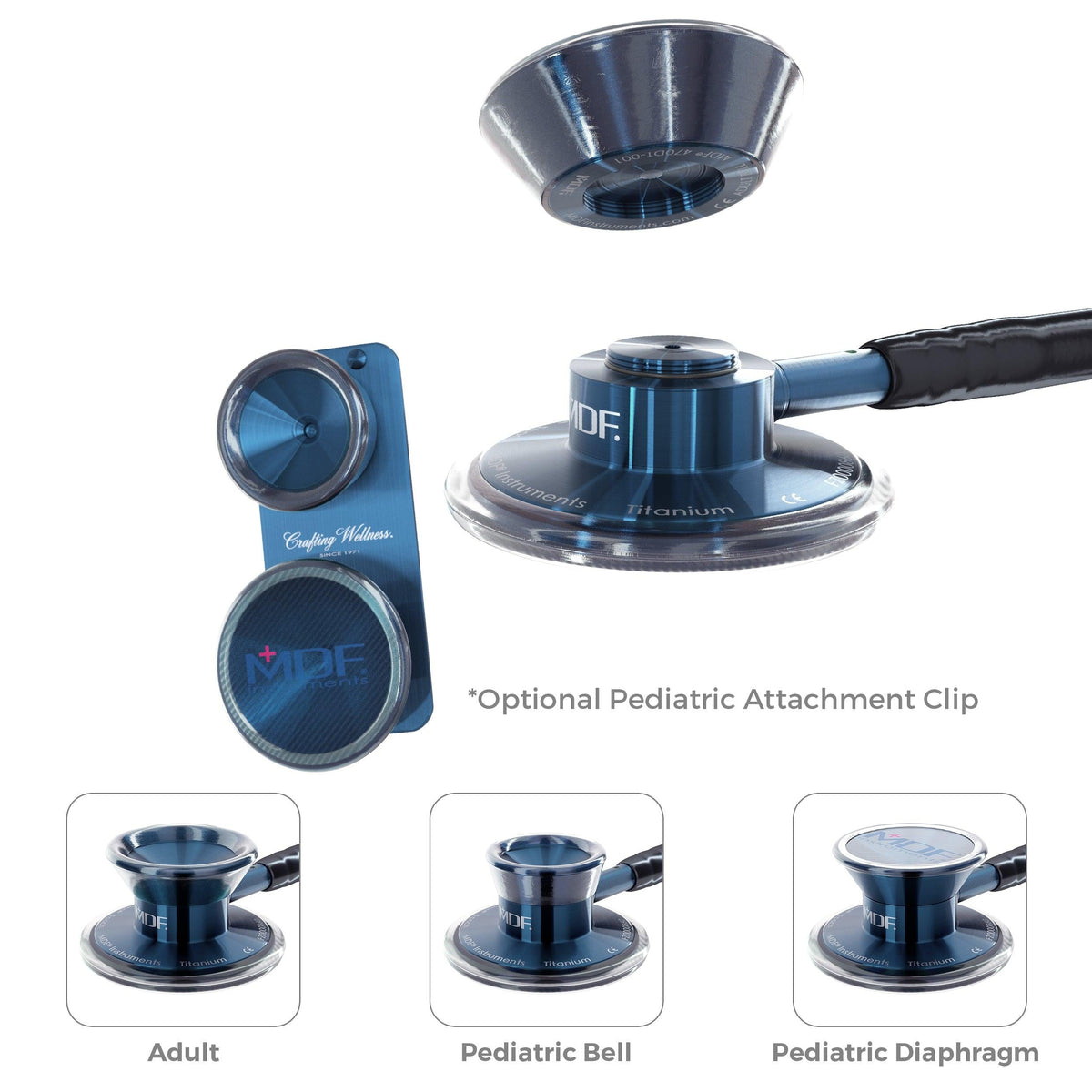 MDF Instruments 270427DT-166 Pediatric Stethoscope Bell and Diaphragm Attachment - MD One® Epoch® Titanium Stethoscope Capridium Blue
