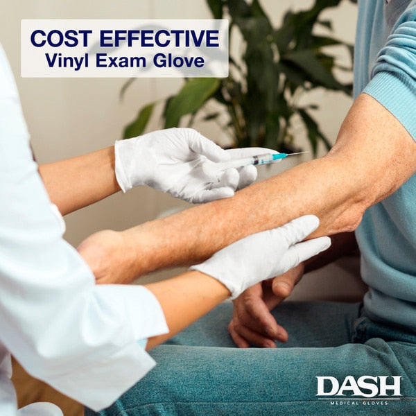 Dash Medical NV100 Nuvo™ White Vinyl Exam Gloves (Case) Palm: 3.1 Mil | Finger: 2.4 Mil, 100/Box, 10 Boxes/Case