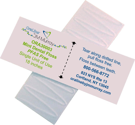 Oraline ORA30003 PTFE Mint Single-Use Dental Floss  - Individually Wrapped 18" Floss Packets for Daily Oral Care  (1000/Case)