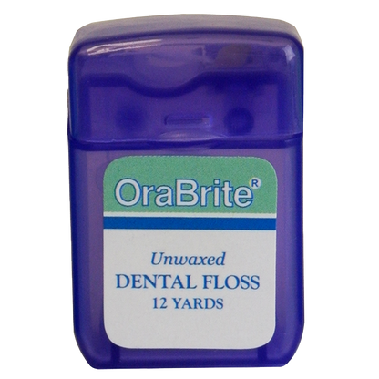 Oraline ORA33820 OraBrite Unwaxed Nylon Dental Floss  - 12 Yard Patient-Size Dental Floss Dispenser for Effective Plaque Removal  (144/Case)