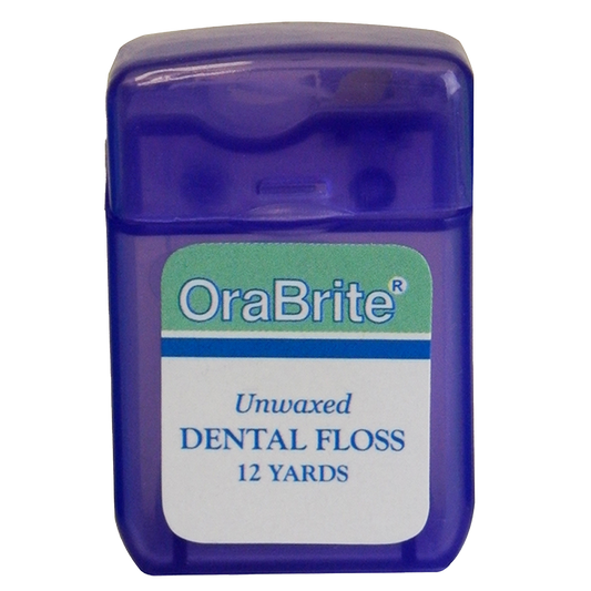 Oraline ORA33820 OraBrite Unwaxed Nylon Dental Floss  - 12 Yard Patient-Size Dental Floss Dispenser for Effective Plaque Removal  (144/Case)
