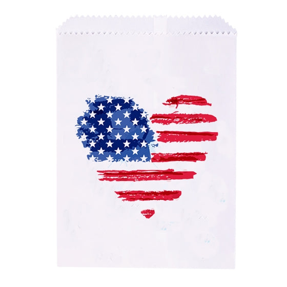 Sherman Specialty S8656 American Flag Heart Paper Bags, 100 Per Pack